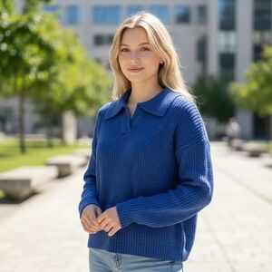 Zenana Outfitters Royal Blue V-Neck Sweater